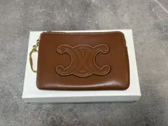 CELINE トリオンフ コインケース キーチェーン付き ベージュ×ゴールド