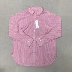 新品❤️ GU ストライプオーバーサイズシャツ　長袖　ピンク　Lサイズ　レディース