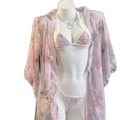 【新品】和風コスチューム 浴衣風シースルーガウン ビキニ付き8053