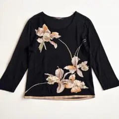 LEONARD レオナール 花柄ブラウス カンカンストレッチ 七分袖 美品
