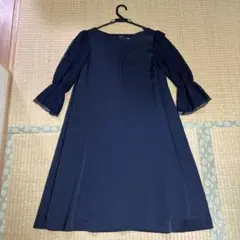 ネイビー フリル袖 Aライン パーティードレス
