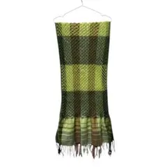 【美品】チェック柄ストール 緑系　少し厚手　春秋冬