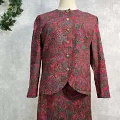 ピンク系 ペイズリー柄 古着 総柄 セットアップ ノーカラーブラウス スカート