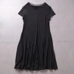 90s vintage 半袖ワンピース 黒 Aライン 透け感 ゆったりM