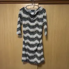 TALBOTS 七分袖波模様ワンピース S