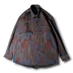 unknown vintage レトロ 総柄 パネル デザインシャツ テロ感 L