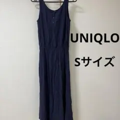 【美品】ユニクロ ネイビー ノースリーブ ロングワンピース Sサイズ