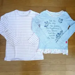 140センチ　ユニクロ 女の子用長袖カットソー2点まとめ売り ボーダーロンT