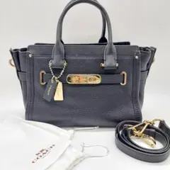 美品　COACH ハンドバッグ　黒　ストラップ　保存袋付き