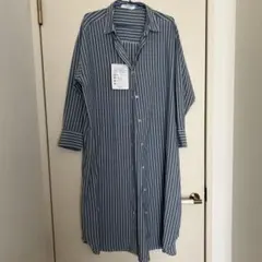 【新品】サマンサモスモスブルー　ストライプ マルチスタイルシャツワンピース L
