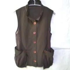 ☆美品 mimosalip グレーブラウン系 カジュアルデザイン ベスト ジレ