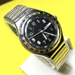 ☘️電池交換済858 swatch IRONY スウォッチ 腕時計 ブラック 蛇腹 