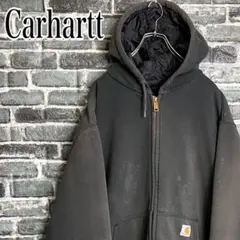 カーハート ジップアップ無地パーカー ブラック フェード キルティング 古着