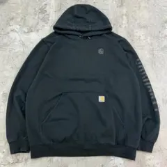 カーハート　レインディフェンダー　袖プリント　パーカー　古着　ブラック　黒　L