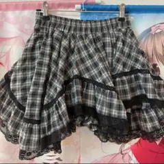 SPINNS 裾レース アシンメトリー フリルミニスカート チェック