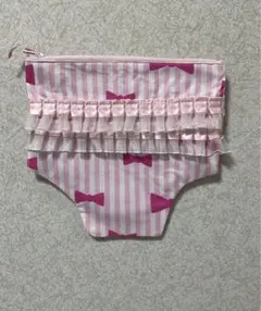 ハンドメイドリボン柄フリル パンツ型ポーチ