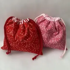 【色違い大きないちご柄】ハンドメイド 巾着袋 コップ袋