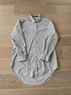 訳ありZARA BASIC ストライプ柄 ロングシャツ M ゆったり 長袖シャツ