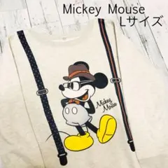 ♪【美品】ミッキーマウスプリント長袖スウェット　サスペンダー　レディースL♪