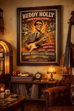 ロカビリー伝説 BUDDY HOLLY ポスター♪額入り　　バディ・ホリー