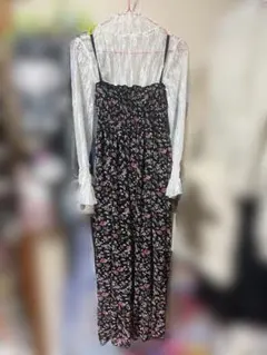 花柄 キャミソールロングワンピース ブラック 夏服