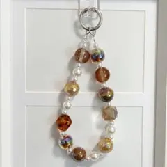 パールとクリアビーズのストラップ キーホルダー マルチカラー
