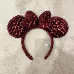 赤 スパンコール ベロア ミニーカチューシャ