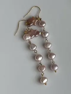 M 92淡水パール　メタリック　パープル　星　ポテト　ロング　ピアス