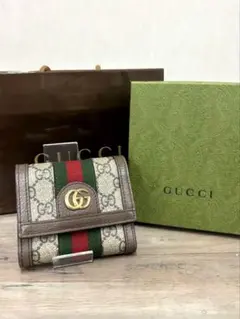 GUCCI グッチ 三つ折り財布 オフィディア GGスプリーム シェリーライン