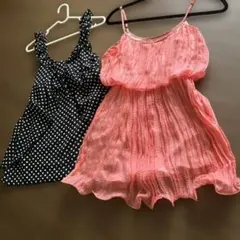 キャミソール 2枚セット ドット柄 ピンクのサムネイル