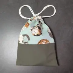 Ｅ830巾着袋　ハンドメイド 猫鍋