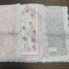 NINA RICCI 花柄ハンカチ 3枚セット 縁レース　薄手