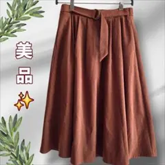 美品✨️​スウェード調 フレアスカート ブラウン L 膝下丈 ウエストゴム