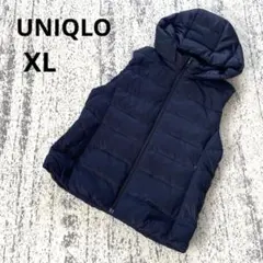 ユニクロ ウルトラライトダウンベスト 前開き XL 紺 フード付 羽織 シンプル