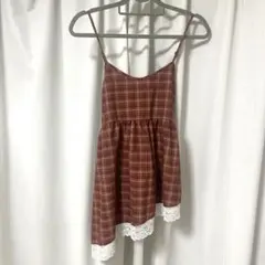 赤チェック ノースリーブミニワンピース