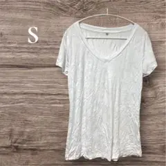 定番人気✨️【S】ホワイト Vネック Tシャツ 半袖 白 シンプル 無地 重ね着