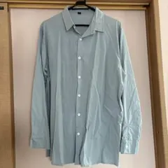 薄い青 長袖シャツ 95%コットン 5%リネン