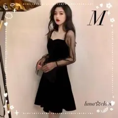 韓国 レディース ワンピース パーティドレス ブラック フォーマル M 海外 黒