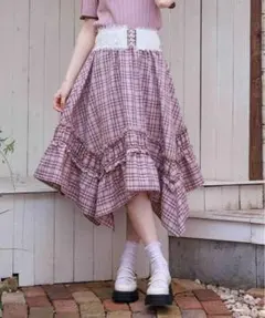 axes femme チェックギャザーイレヘムスカート