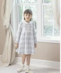キャサリンコテージ　水色チェック柄ワンピース
