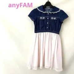 【美品】anyFAM エニィファム　ワンピース 140 デニム レース リボンのサムネイル