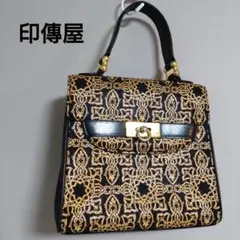 美品】印傳屋 INDENYA ショルダーバッグ レザー 鹿革 漆 花柄 黒 茶 