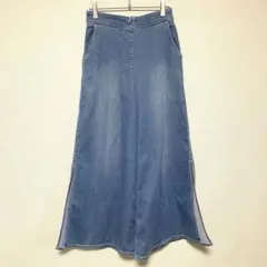 qq153 デニムワイドパンツ/スリットフレアジーンズ/ストレッチデニム