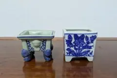 た*こ様 小品盆栽／豆盆栽　2鉢セット　青絵ミニ盆栽鉢セット
