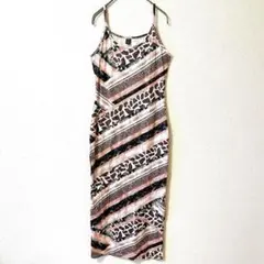 SHEIN【S】動物柄ストライプ キャミワンピース ロング 夏