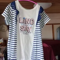 Lindsay リンジィ 半袖 Tシャツ ボーダー フリル L 160のサムネイル