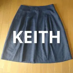 確認用☆KEITH レディース ネイビー チェック物 ひざ丈 フレアスカート