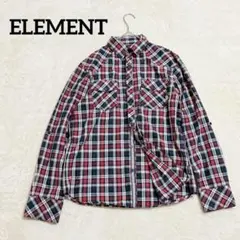 【エレメント】チェックシャツ ネルシャツ 長袖 カジュアル M レッド ネイビー