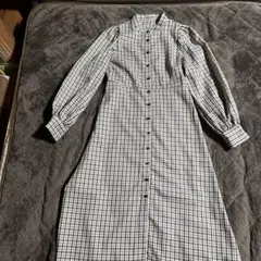 チェック柄 フレアロングシャツワンピース 長袖