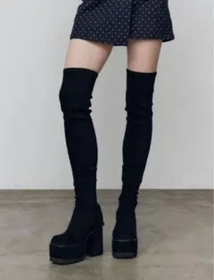 EMODA 黒 スクエアフィットロングブーツ　M